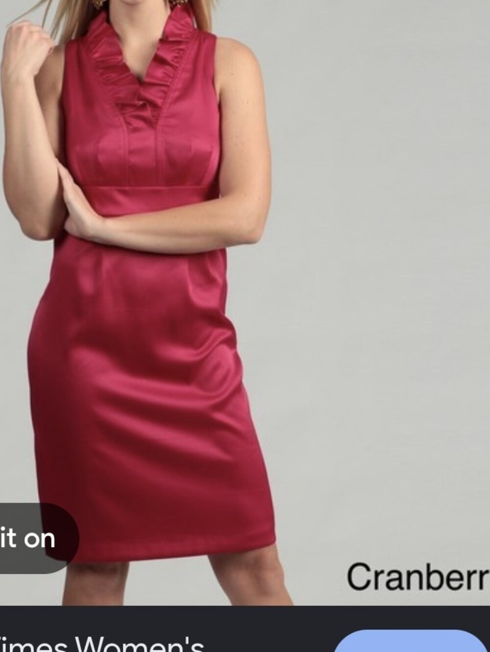 Donna Ricco Fuchsia Satin-Look Ruffled Neckline Dress Size 10